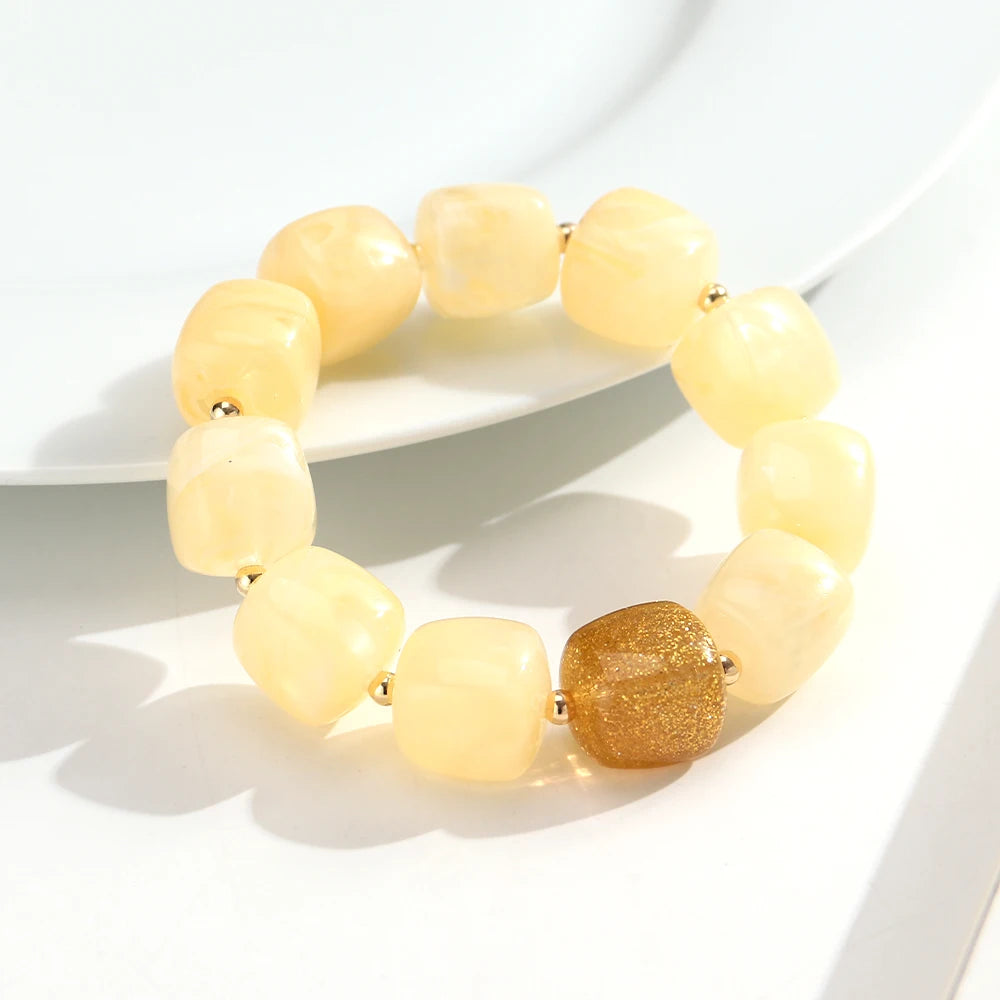 Trendy Resin Square Beaded Elastic Bracelets Colorful Geometric Beads Stretch Bangle Bracelet 2026 New Jewelry