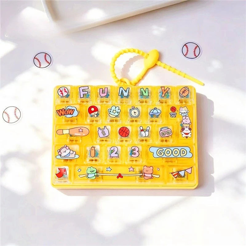 Silicone 26 Key Press Button Fidget Bag Charm Keychain Stress Relief Decompression Keyboard Keyring for Family Party Adults Kids