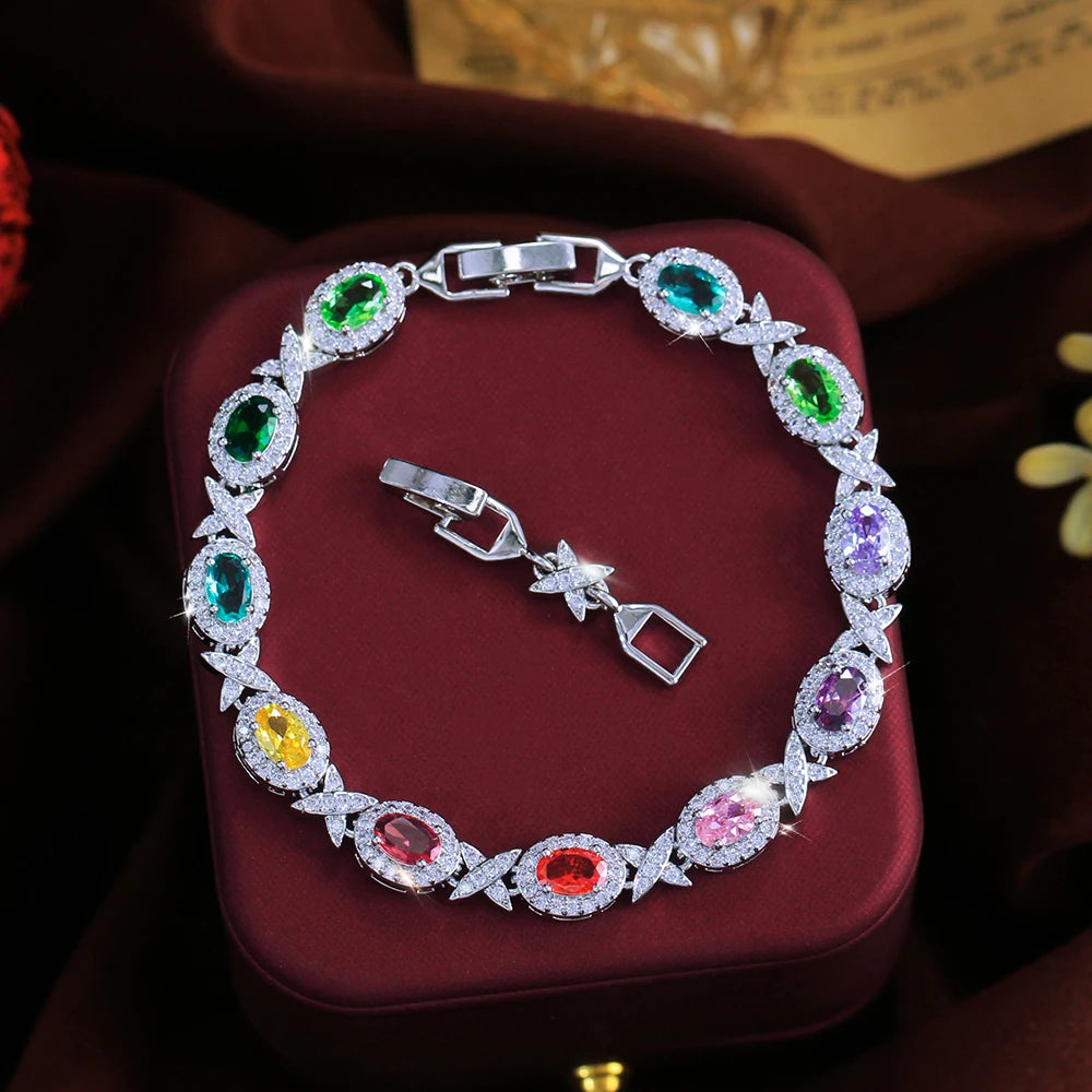 ThreeGraces Vintage Sparkling Yellow Zirconia Bridal Wedding Party Geometric Oval Shape Tennis Bracelet for Women Jewelry B612