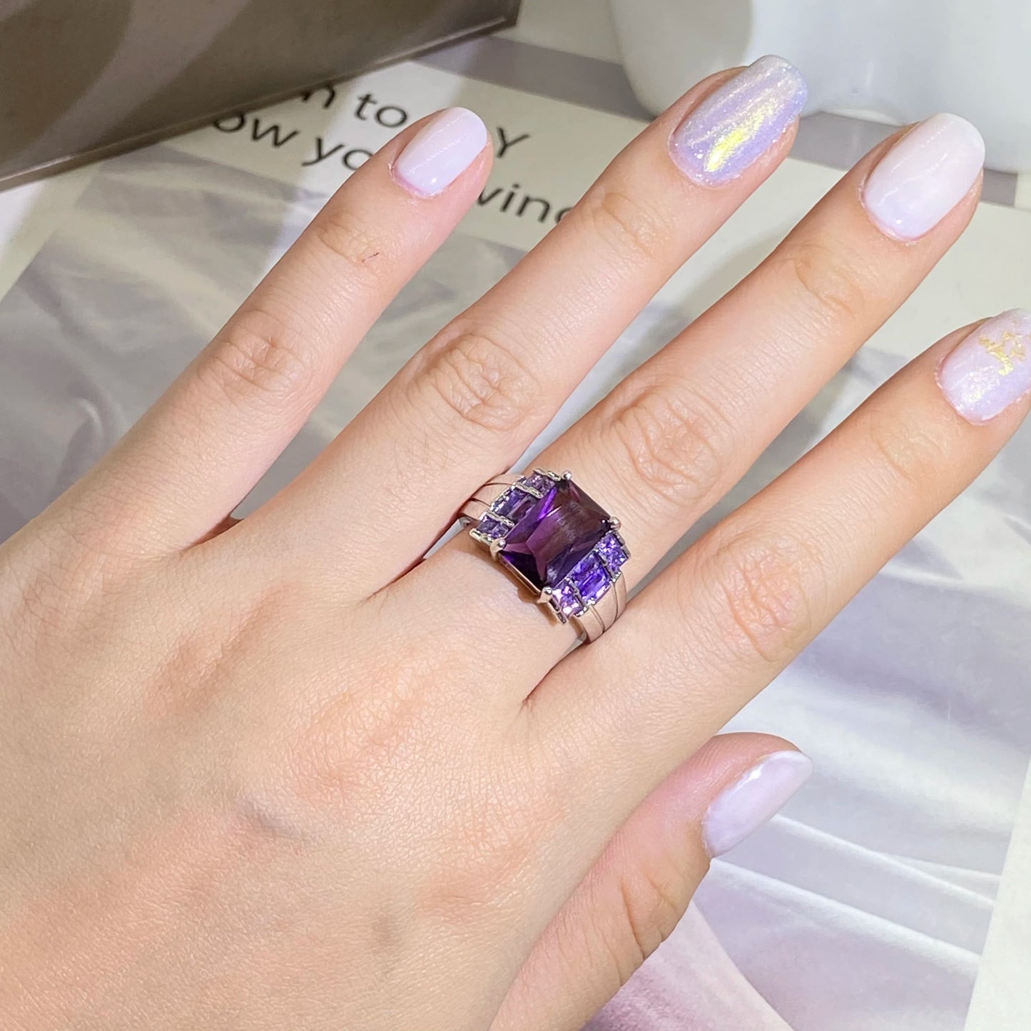 New Fashion Purple Zircon Square Ring Women 925 Stamp Exquisite Luxury Large Rectangular Zircon Party Birthday Gift