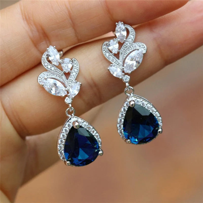 Huitan Gorgeous Women's Drop Earrings with Green Teardrop Cubic Zirconia Elegant Female Earring Anniversary Gift Fashion Jewelry