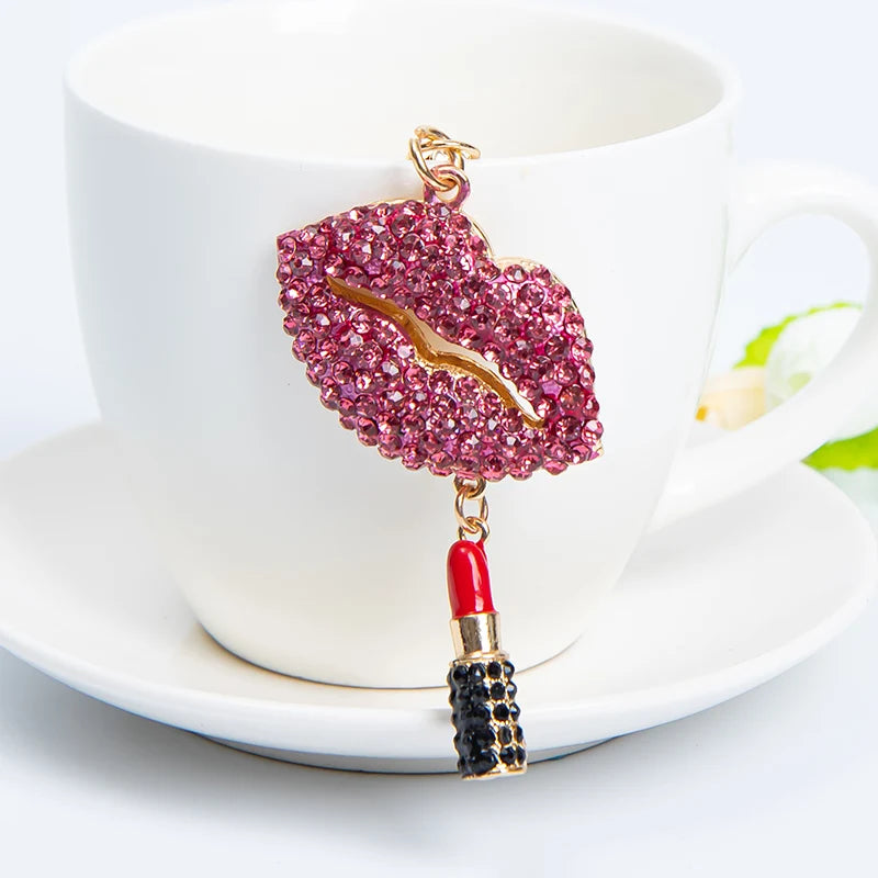 EASYA Sexy Elegant Women Crystal Lips Costume Keychain For Women Girls Lipstick Bag Dress Banquet Accessories Alloy Keychain