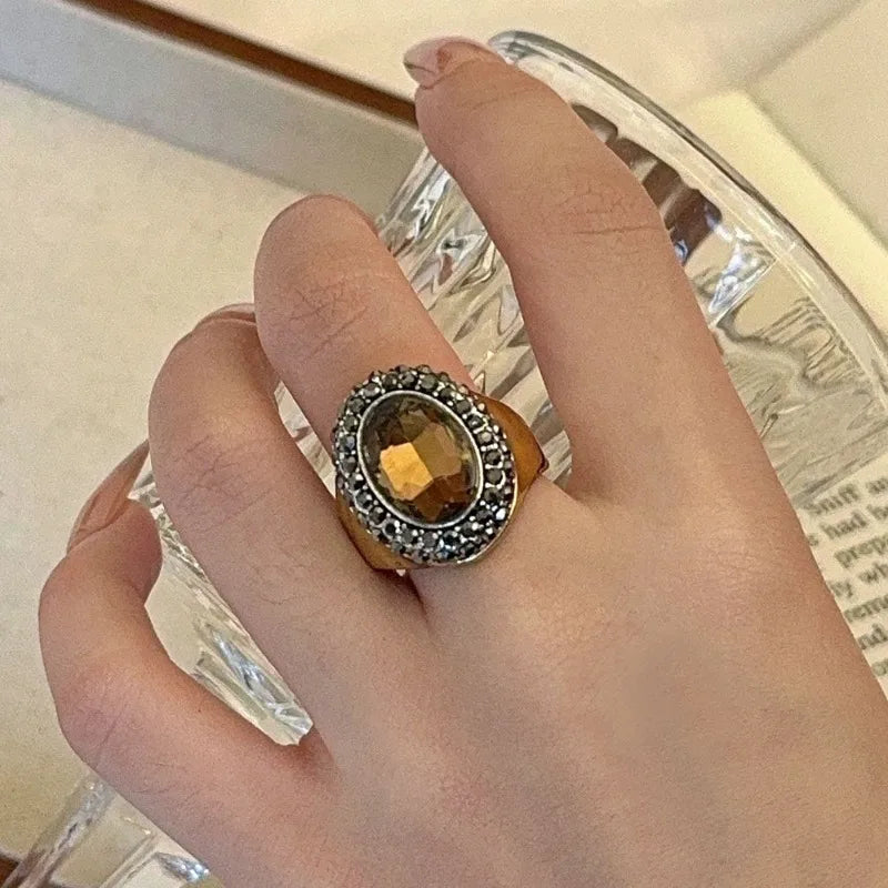 NISHIZAWA Women Rings Crystal Geometric Index Finger Elegant Anillos Mujer Versatile Vintage Fashion Exquisite Jewelry