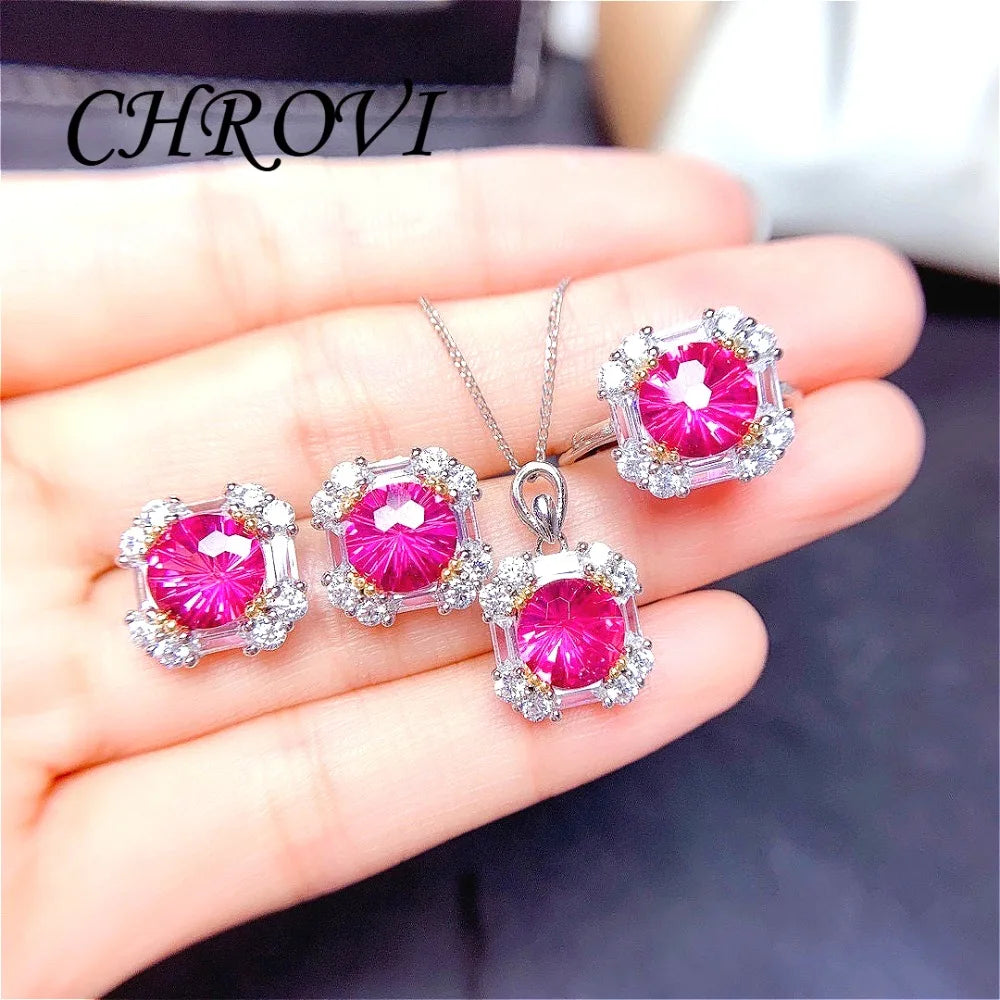 Light luxury 925 sterling silver popular diamond ring blue topaz ring pendant earring set， jewelry for women