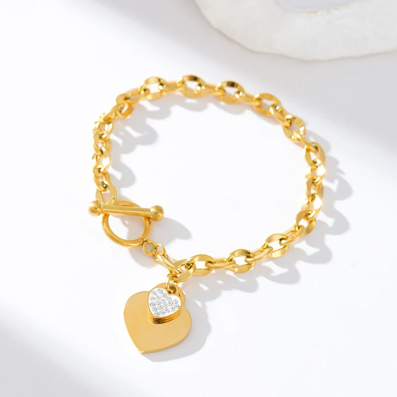 EILIECK 316L Stainless Steel Heart Love Pendant Necklace For Women Trendy Gold Silver Color Waterproof Neck Chain Jewelry Gift