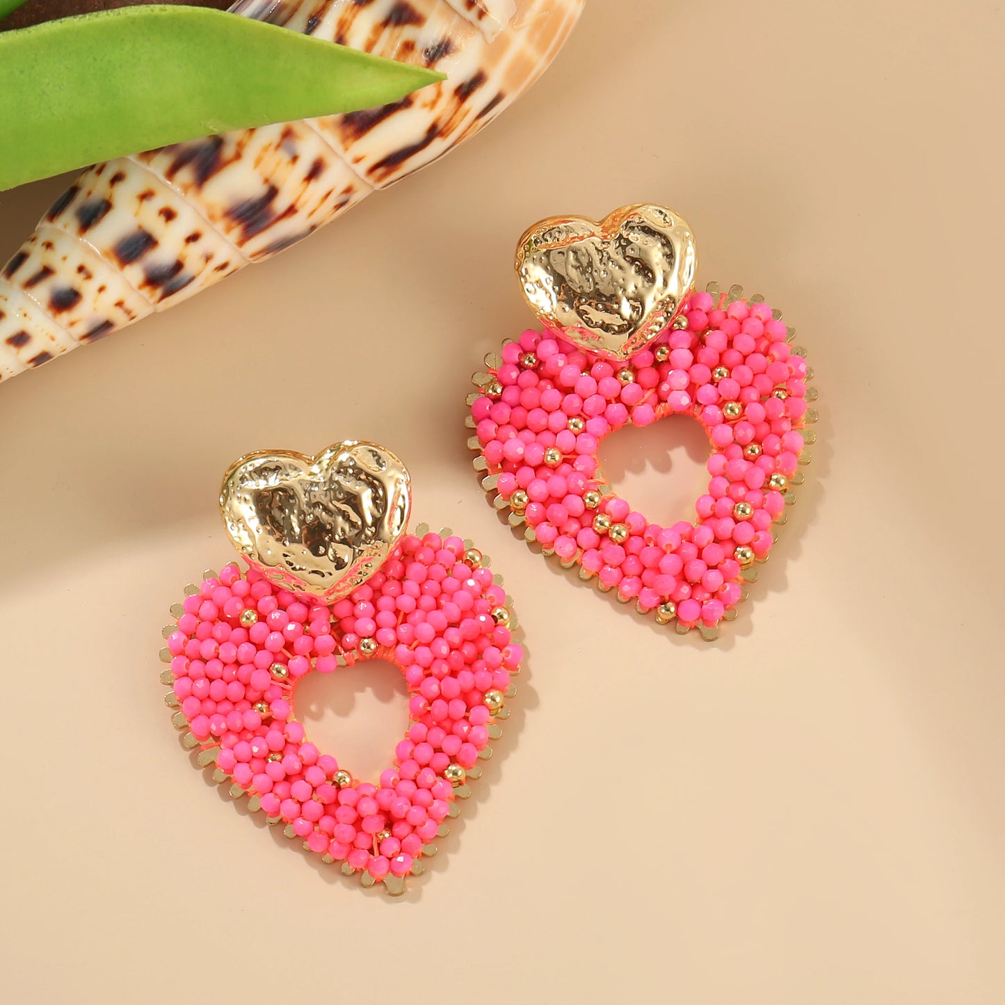 Badu Big Heart Shape Drop Earrings Handmade Crystal Beads Earrings for Women Boho Fashion Jewelry Gifts