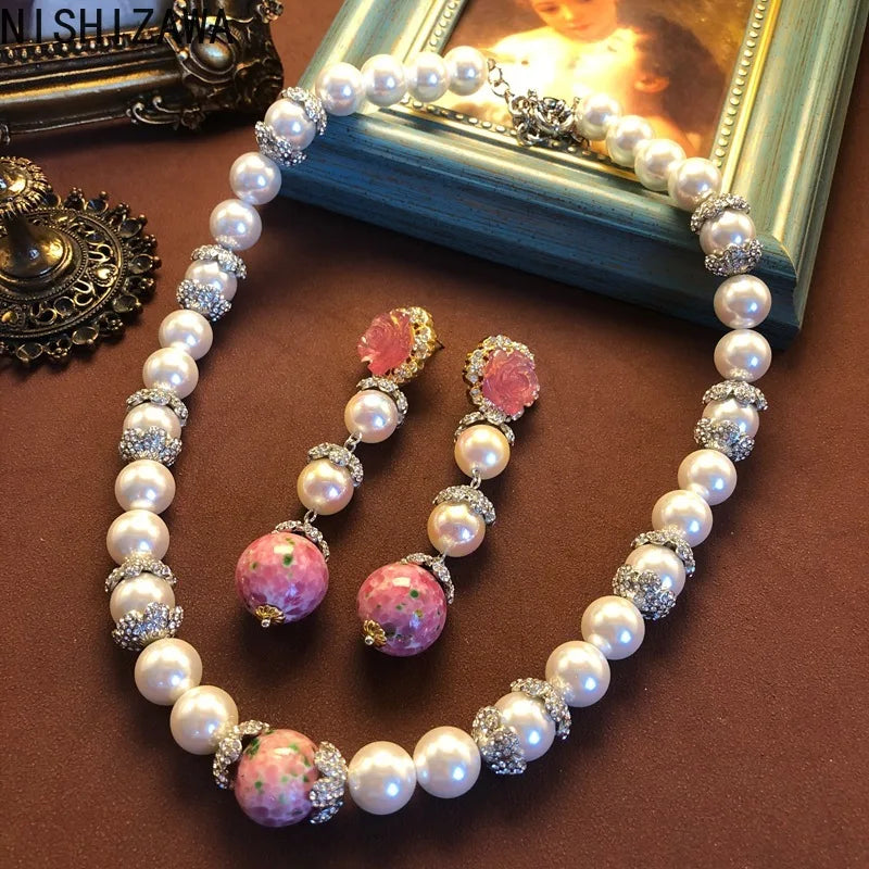 Women Pearls Earrings for Women Vintage Palace Style Elegant Jewelry Light Luxury Dinner Party Exquisite Pendientes Mujer