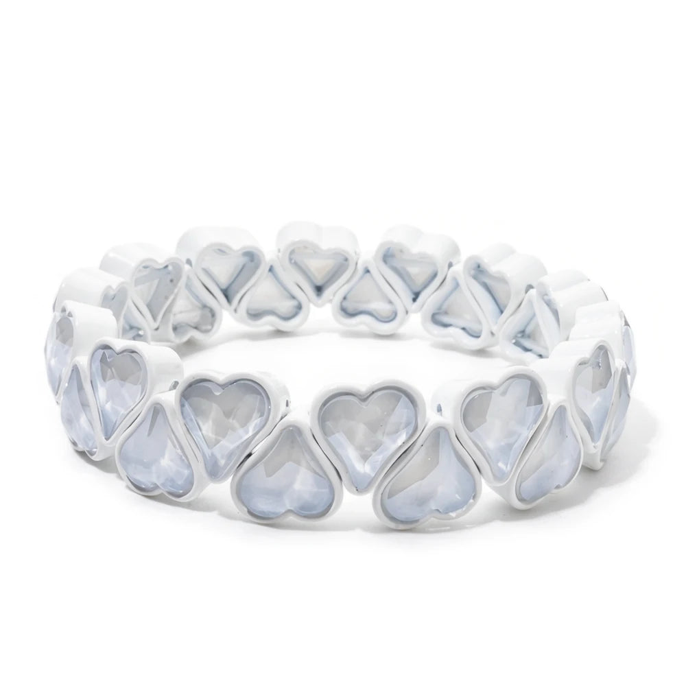 BEUTIFOR Zirconia Double Love Beads Elastic Bangles For Women and Girl Y2K Bohemian Layered Wrap Bracelets Accessory