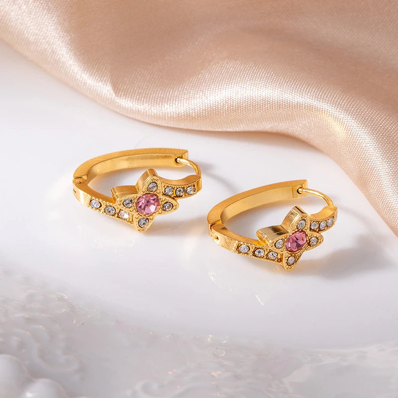 ANENJERY 316L Stainless Steel Colorful Zircon Flower Star Earrings For Women Men Personality French Party Jewelry Gift Wholesale
