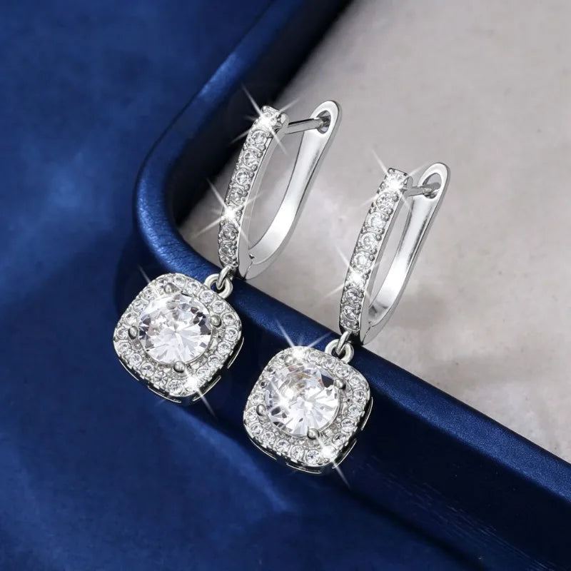 Stainless Steel Shiny Square Cubic Zirconia Huggie Hoop Earrings for Women Fashion Dangle Drop Earrings Trendy Jewelry Gifts