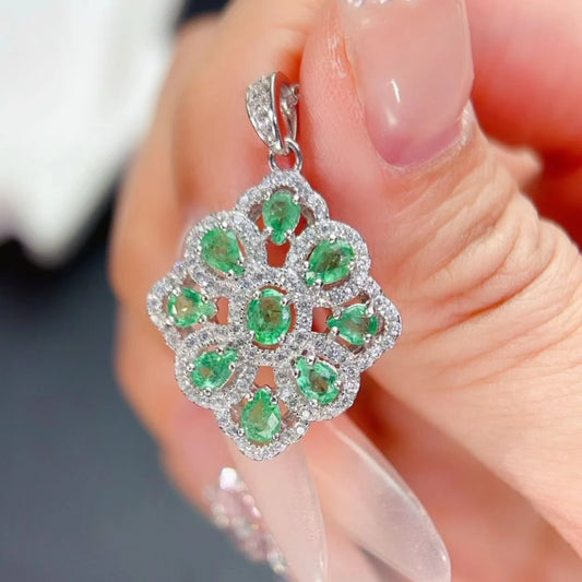 Luxury Natural Colombian Emerald Pendant with Jewelry Certificate 925 Silver 3x4mm Emerald Pendant with Silver Necklace