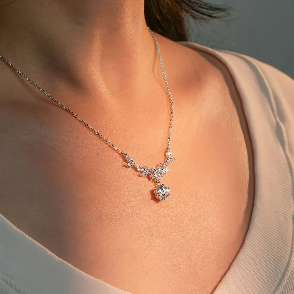 OXTAO Light Luxury Floral-Style Moissanite Necklace 2CT VVS1 14K Gold Filled for Women Pendant Necklace Romantic Wedding Jewelry