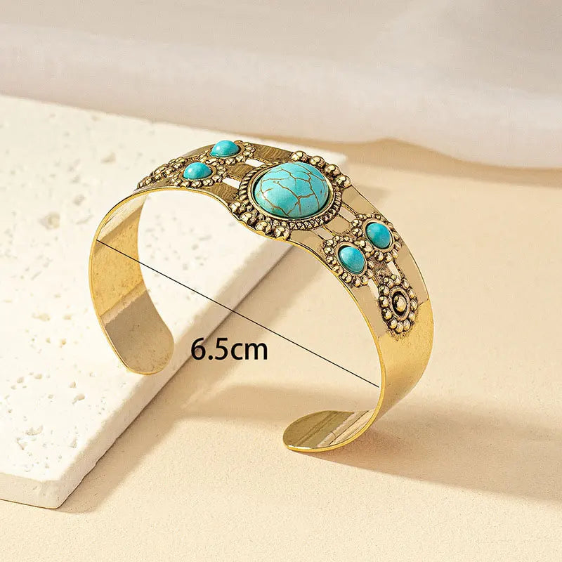 KMVEXO Retro Bohemian Turquoise Beaded Bangles for Women Resin Open Cuff Bracelets Bangle Vintage Gypsy Jewelry Female Gift