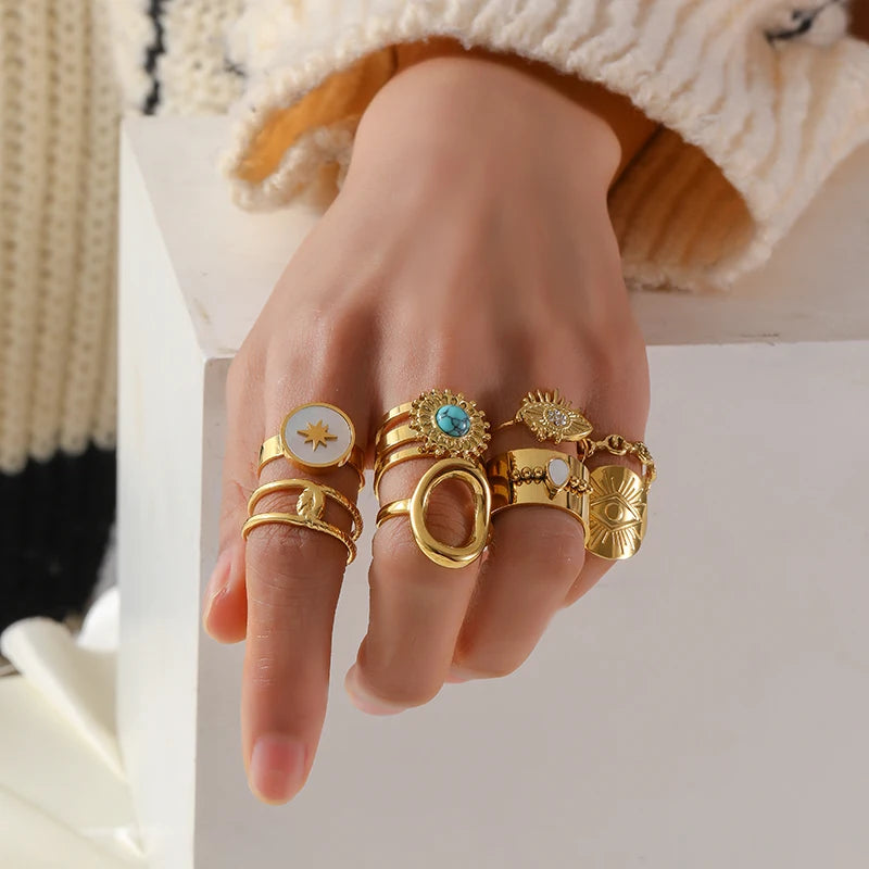 EILIECK 316L Stainless Steel Geometric Gold Color Cuff Rings For Women Girl Fashion New Jewelry Friend Gift Party anillos mujer