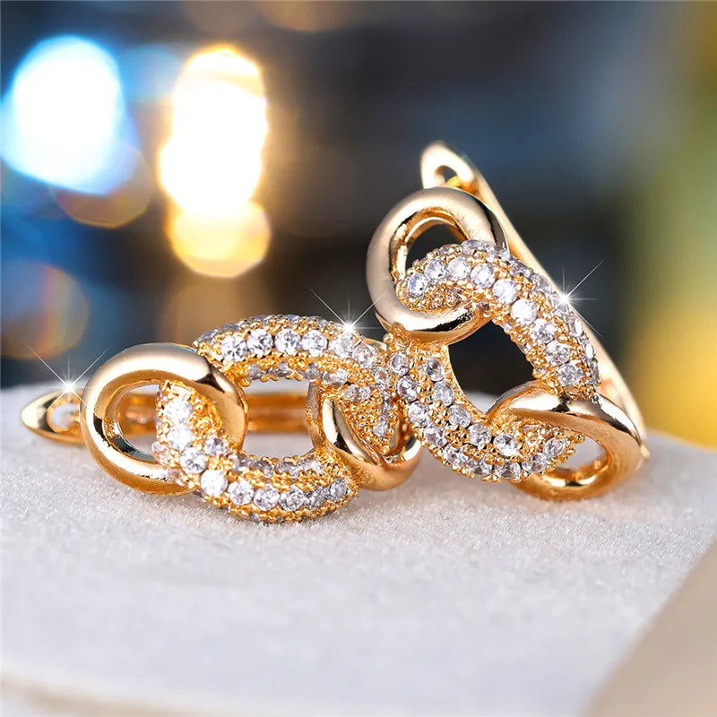 Luxury Female Round Zircon Stone Infinity Clip Earrings Charm Gold Color Wedding Jewelry For Women