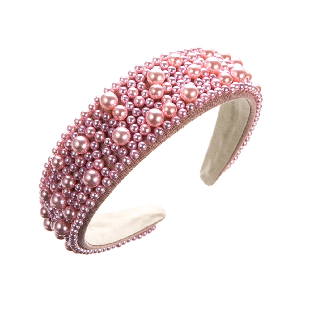 Temperament Handmade Korean Headband Pearl Wide Edge High end Fashion Versatile Hair Band