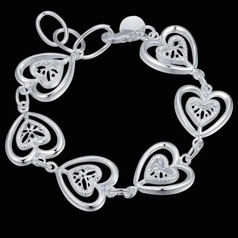 NEW 925 Sterling Silver Bracelets Heart For Women Exquisite Student Girlfriend Jewelry Accessories Wedding Mother's Day Gift