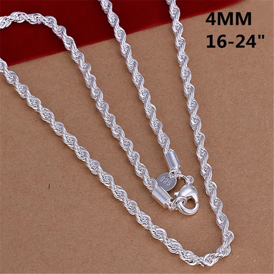 URMYLADY 16-24inch for women men Beautiful fashion 925 Silver charm 4MM Rope Chain Necklace fit pendant high quality jewelry