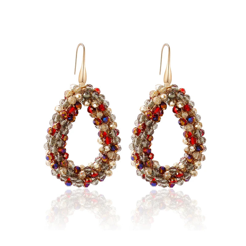 Badu Colorful Beaded Dangle Earrings for Women Boho Handmade Crystal Faceted Beads Teardrop Earrings Statement Fashion Jewelry