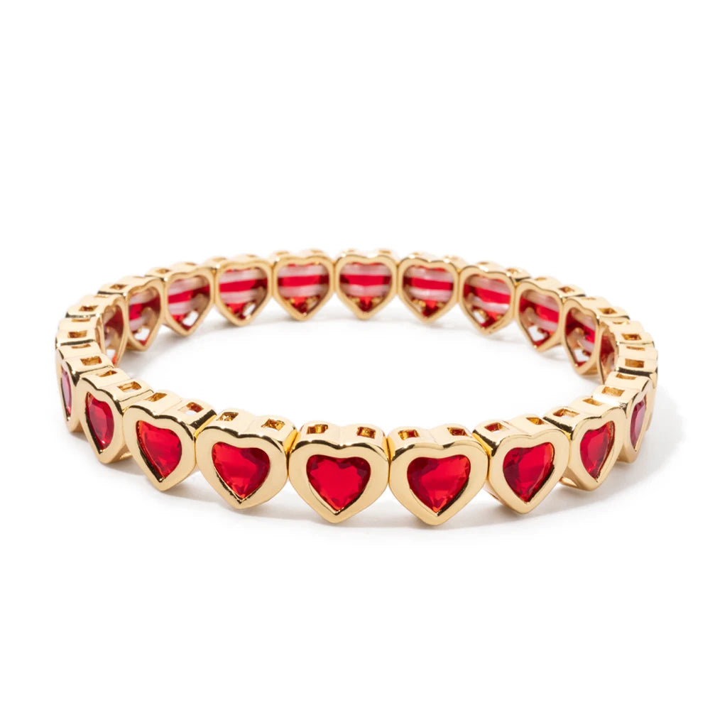 New Copper Heart Beads Gold Color Bracelets for Women Colorful Rhinestone Girl Bangle 2025