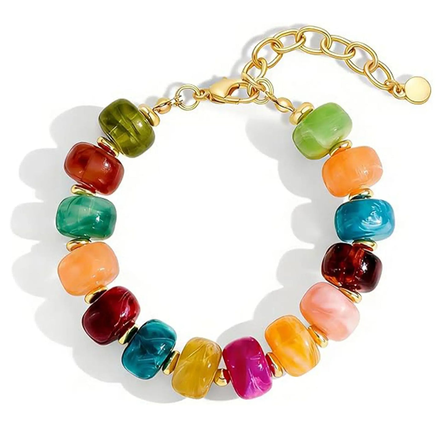 Boho Colorful Geometric Beads Elastic Bracelets for Women Fashion Acrylic Flat Round Bead Bracelet Beach Jewelry Gifts