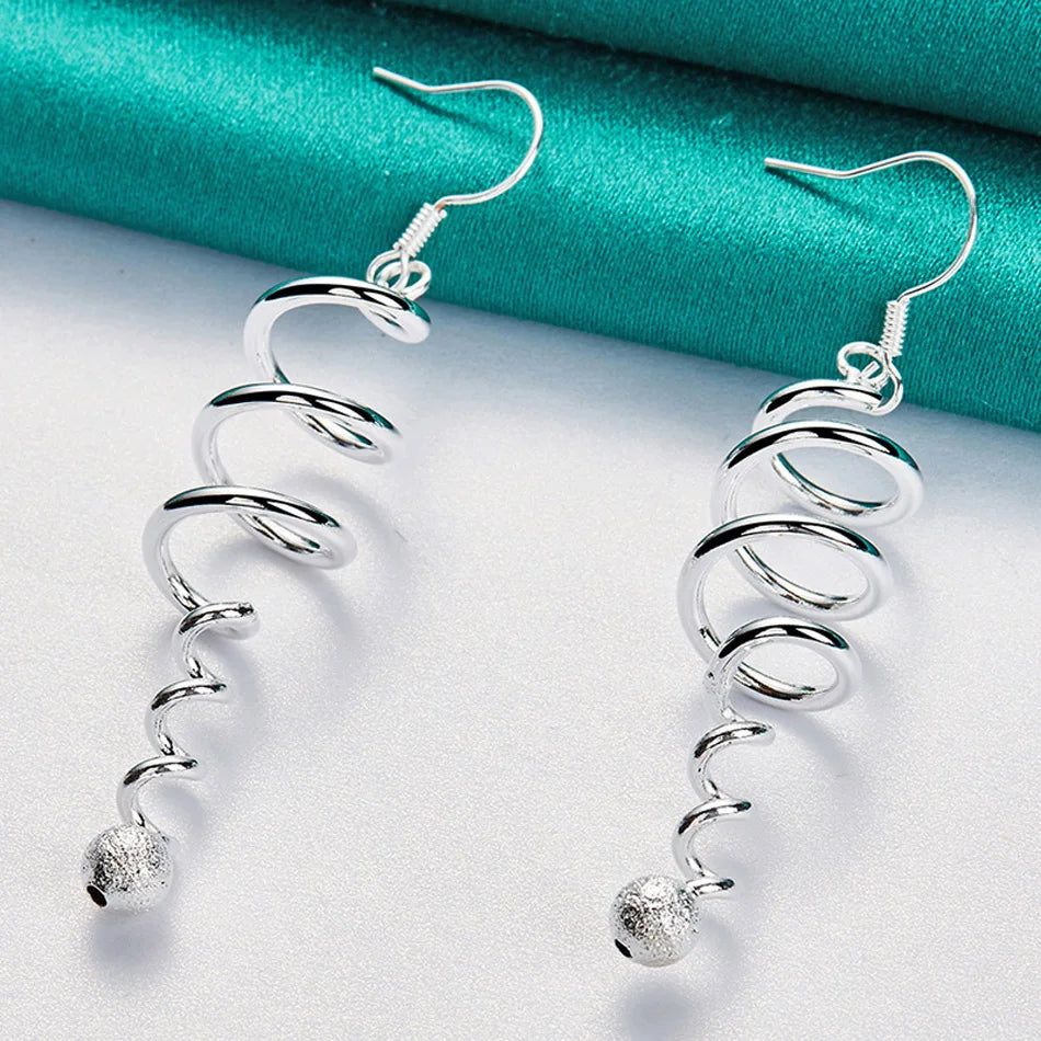 URMYLADY 925 Sterling Silver Spiral Ball Earrings For Women Fashion Wedding Engagement Party Charm Jewelry