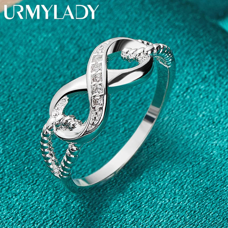 URMYLADY 925 Sterling Silver Creative 8 Zircon 7-10 # Ring For Women Wedding Party Fashion Charm Jewelry