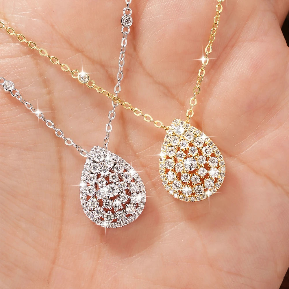 OXTAO Moissanite Water Drop Pendant Necklace 2.5mm D VVS1 For Women Wedding Engagement Charm Necklace Jewelry 14K Gold Filled