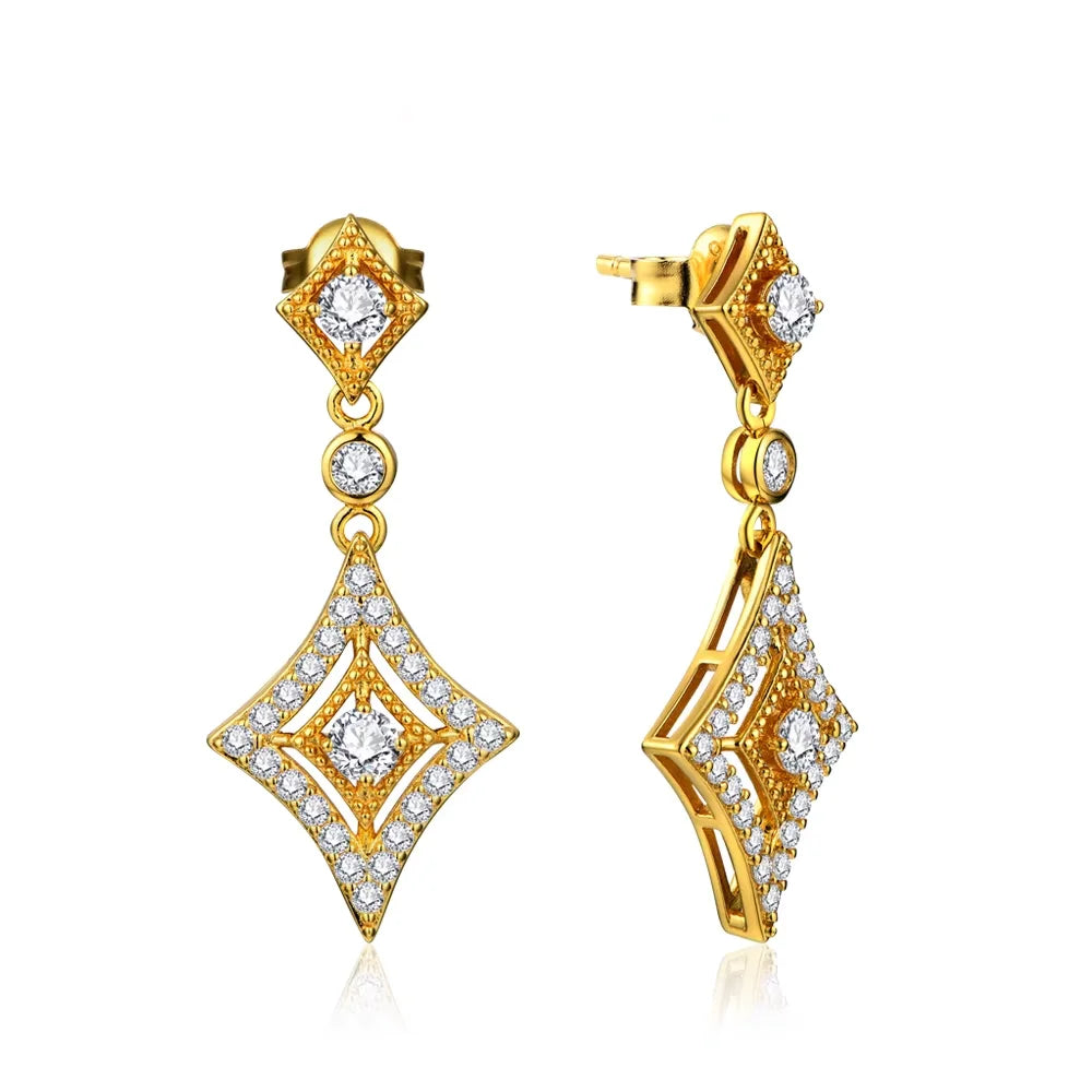 14K Gold Fringed Geometric Long-style Earrings For Women - Vintage Hollowed-out Party Wedding Jewelry Gift
