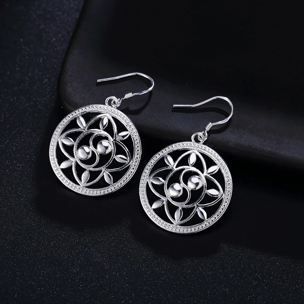 Charm 925 Sterling Silver Fashion circle Earrings for Women High Quality Jewelry Wedding Party Gift drop earrings