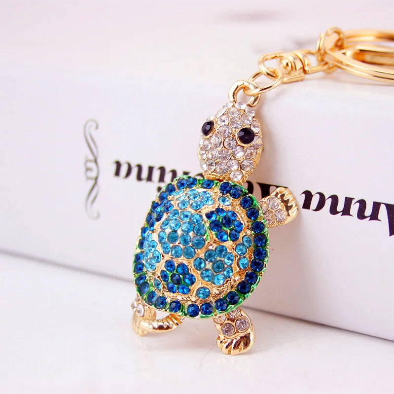 Dalaful Novelty Crystal Rhinestone Tortoise Keyrings Key Chains Holder For Car Purse Bag Pendant Buckle Fashion Keychains K233