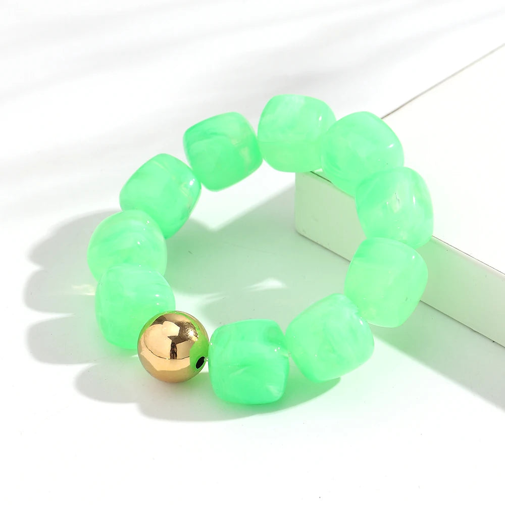 Acrylic Multicolor Irregular Beads Stretchy Bracelets Bangles for Women Resin Marbled Beaded Geometric Elastic Bracelet Jewelry