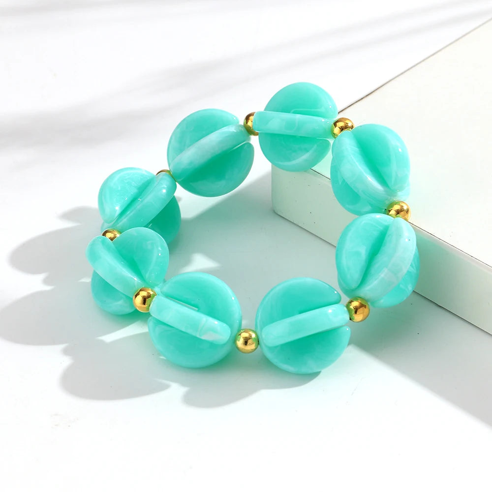 Fashion Colorful Geometric Round Beaded Elastic Bracelets for Women Boho Acrylic Geometry Stretch Bracelet 2026 New Jewelry