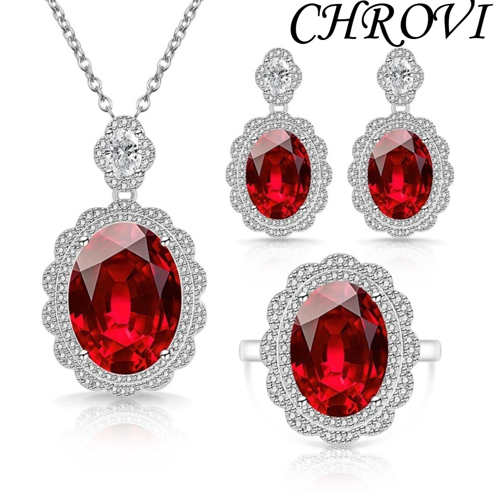 Exquisite 925 sterling silver gemstone pigeon eggshell-shaped gemstone set - popular necklace, earrings, ring for women