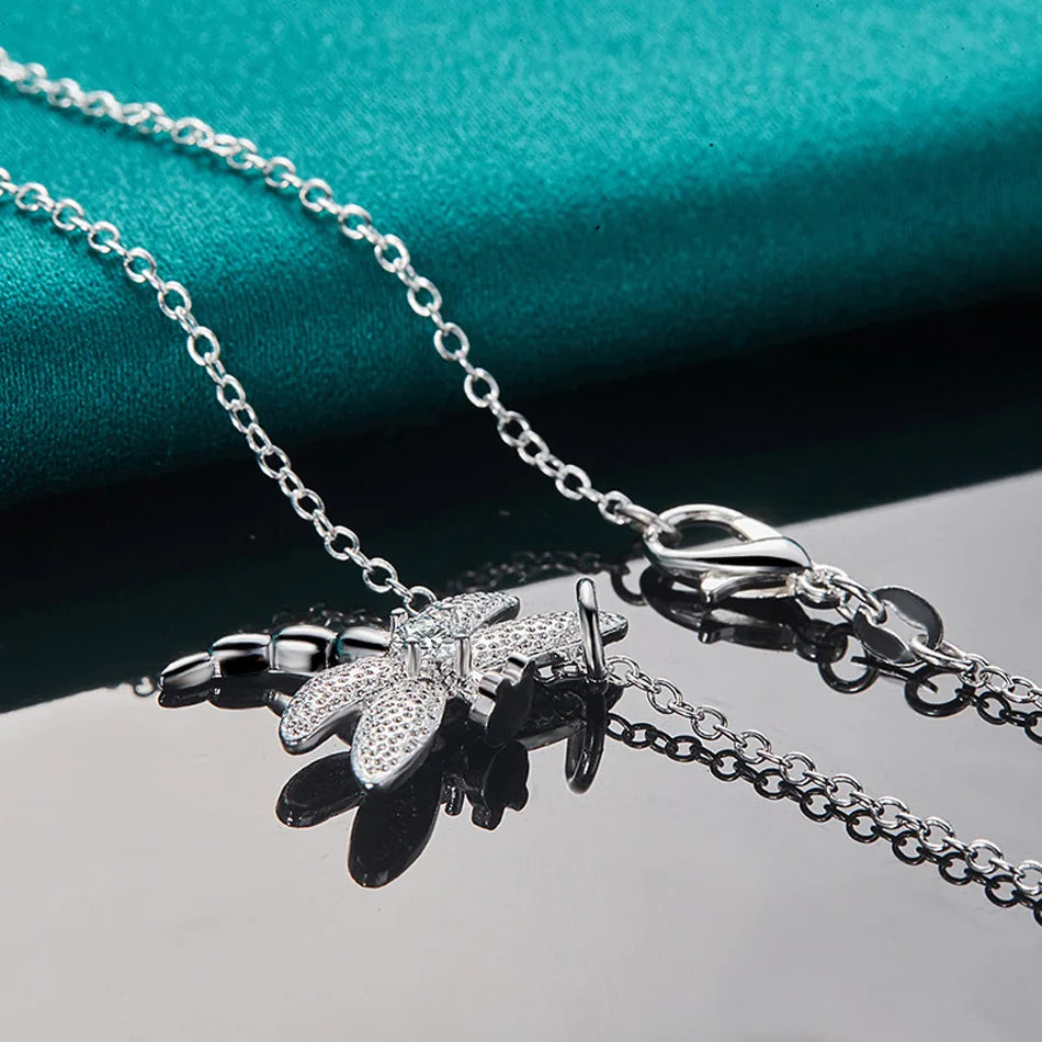 URMYLADY 925 Sterling Silver Dragonfly Pendant Necklace for Women Wedding Charm Engagement Fashion Jewelry