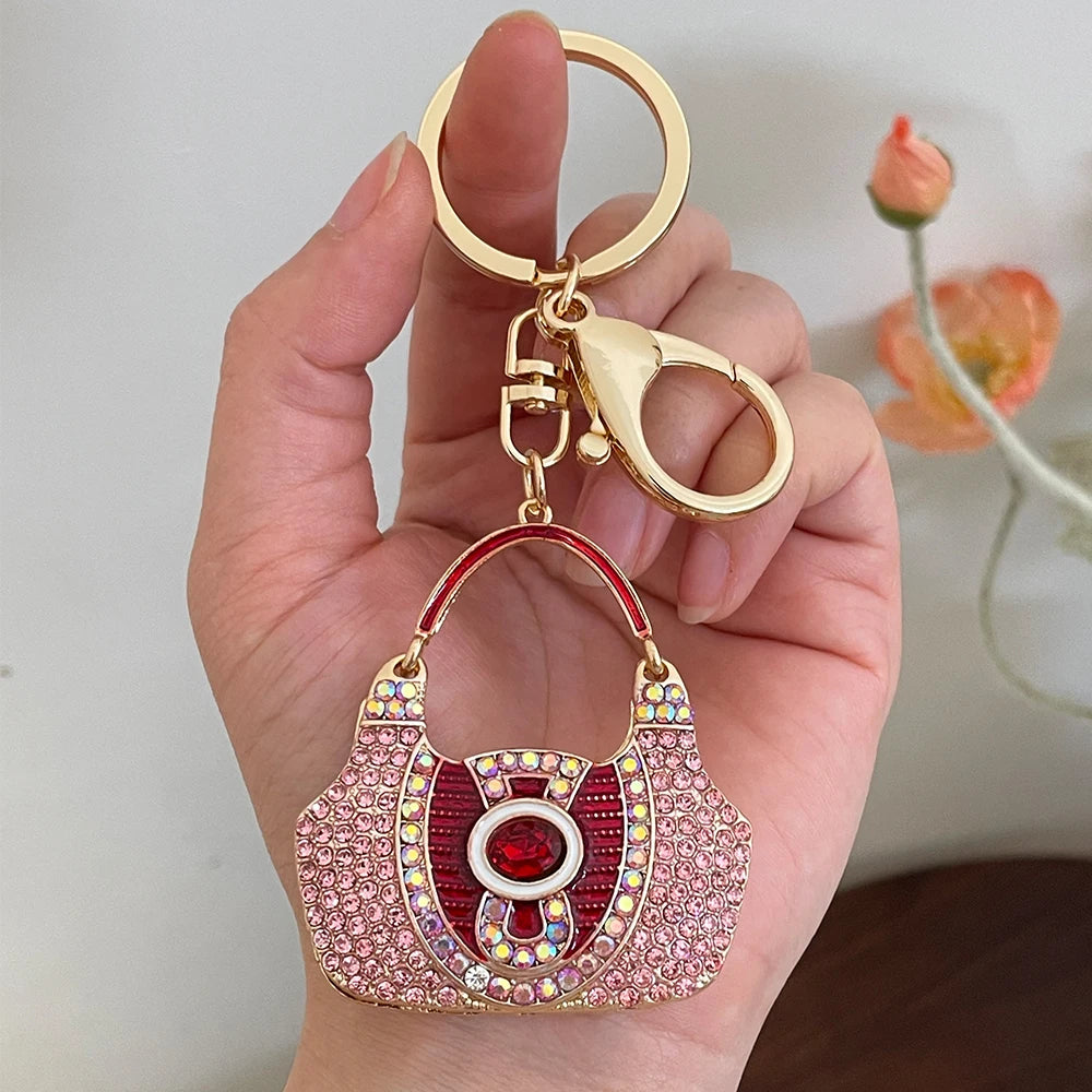 Luxury Women's Rhinestone Bag Key Ring Handbag Pendant Car KeyChain Souvenir 2024