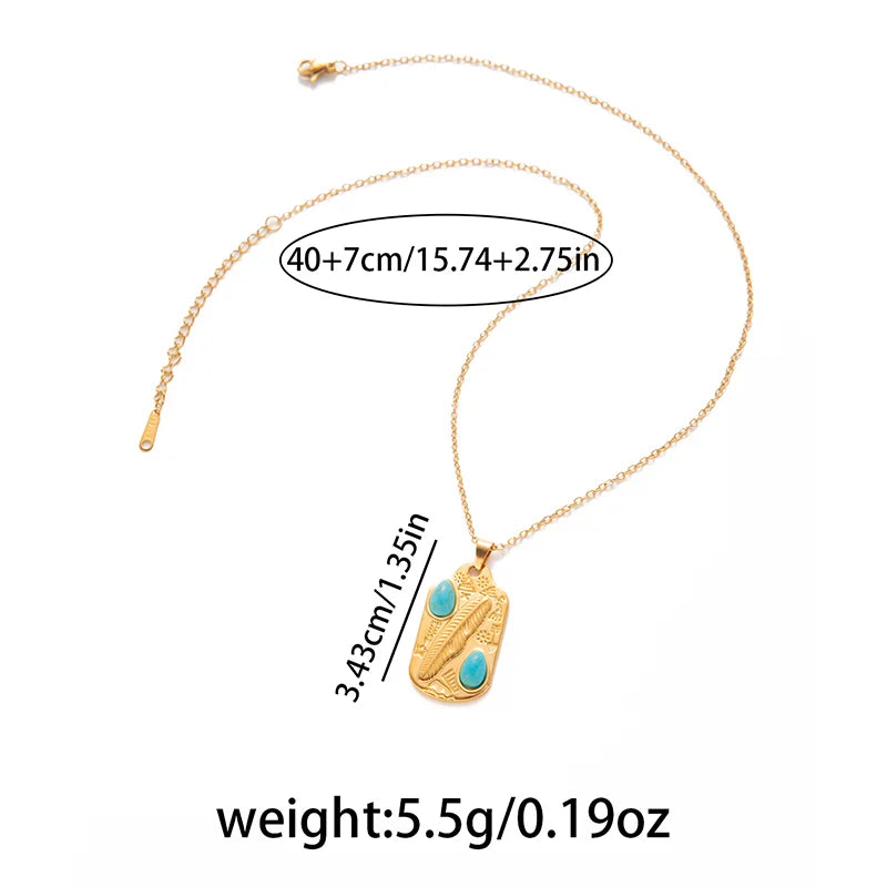 ANENJERY 316L Stainless Steel Turquoise Irregular Geometry Pendant Necklace For Women Boho Retro Personality Jewelry Gifts