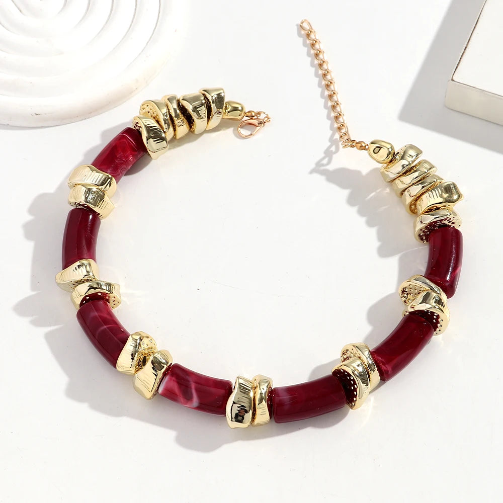 Statement Acrylic Geometric Beads Golden Irregular Spacer Choker Necklaces Elegant Colorful Chunky Necklace Fashion Jewelry
