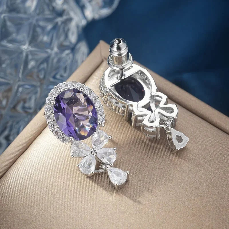 New Charming Purple Zircon Dangle Earrings Women Romantic Fashion Ear Accessories Female for Party Fancy Birthday Gift Jewelry