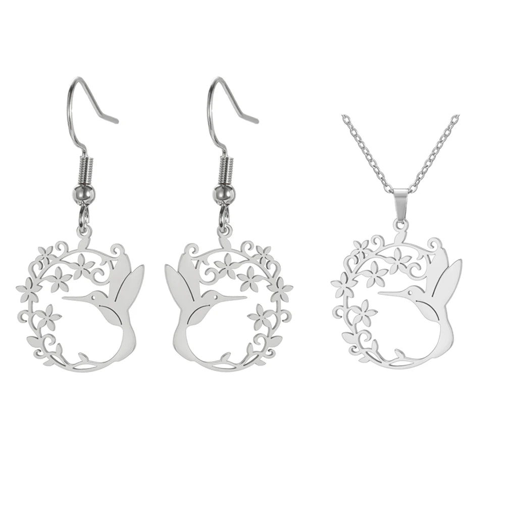 My Shape Hummingbird Earrings for Women Stainless Steel Flowers Birds Dangle Earrings Filigree Boho Fashion Jewelry  Gifts