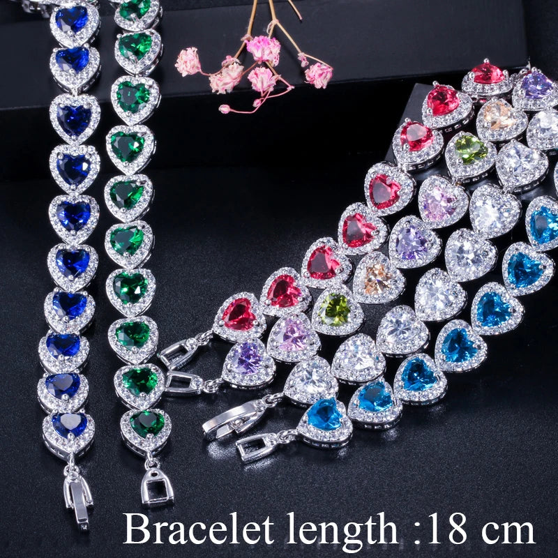 ThreeGraces High Quality Shiny Blue Cubic Zirconia Fashion Love Heart CZ Tennis Bracelet for Women Luxurious Party Jewelry BR361