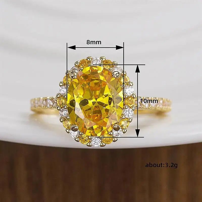 Huitan Versatile Women Gold Color Ring Charming Party Wedding Inlaid Shiny Yellow CZ Bridal Accessories Trendy Lady Jewelry Gift
