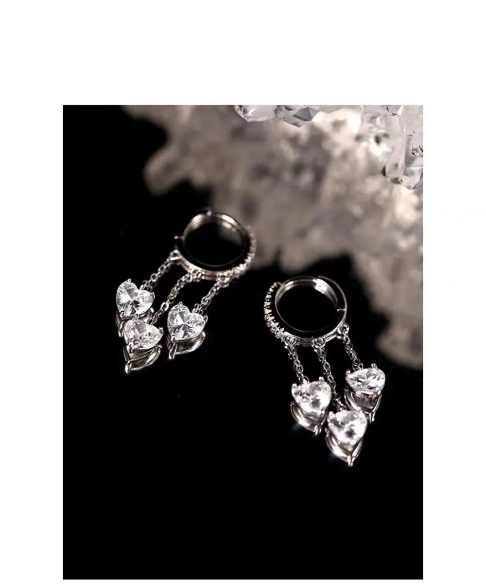 Light Luxury 925 Sterling Silver Sparkling Heart Tassel Fairy-Style Boutique Women's Earrings