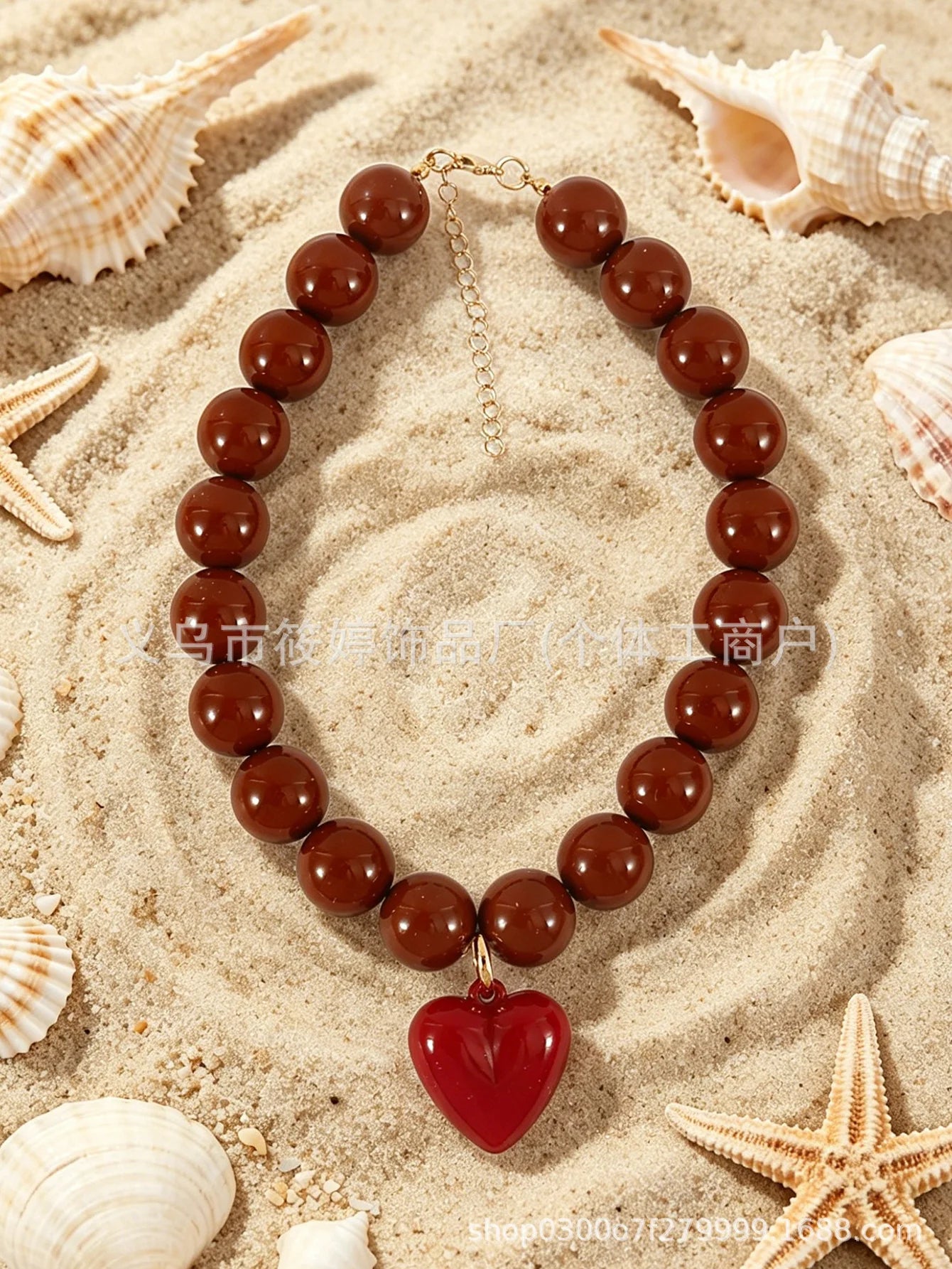 Pink Resin Beads with Detachable Pink Heart Pendant Necklace for Women Y2K Style Statement Jewelry Summer Party Gifts Accessory