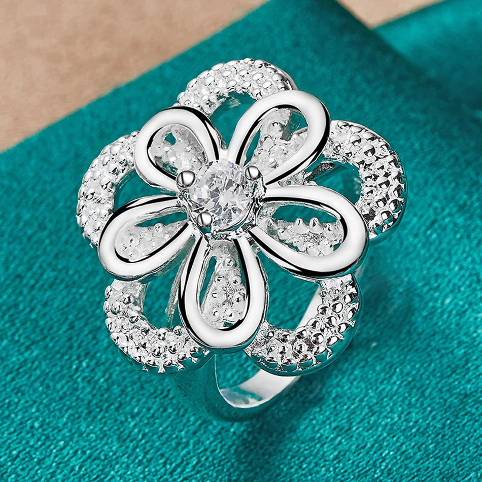 URMYLADY 925 Sterling Silver Double Flower Zircon 7-10# Ring For Women Wedding Engagement Party Fashion Jewelry