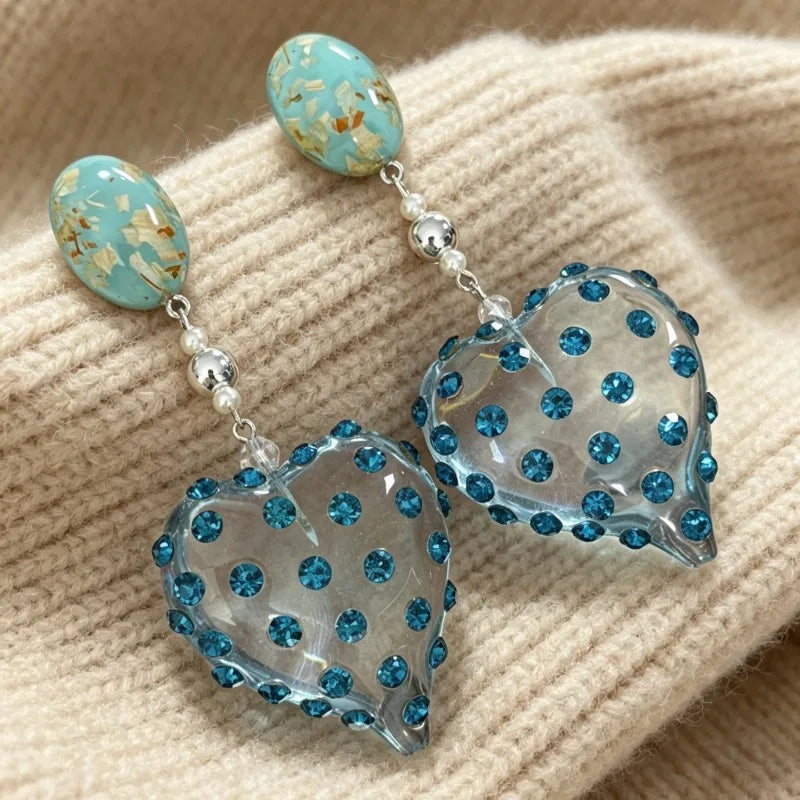 Crystal Earrings for Women Hearts Shaped Vintage Palace Style Aretes De Mujer Sweet Fashion Elegant Versatile Jewelry