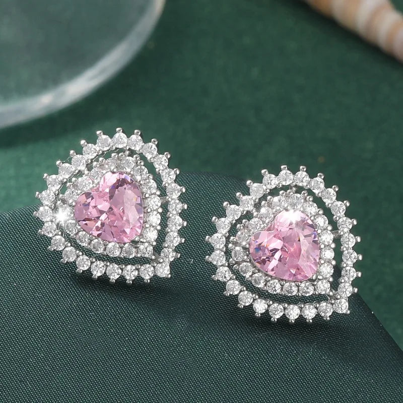 Peach Heart Stud Earrings Exquisite Women Dangle Earrings for Princess Party Wedding Engagement Christmas Jewelry