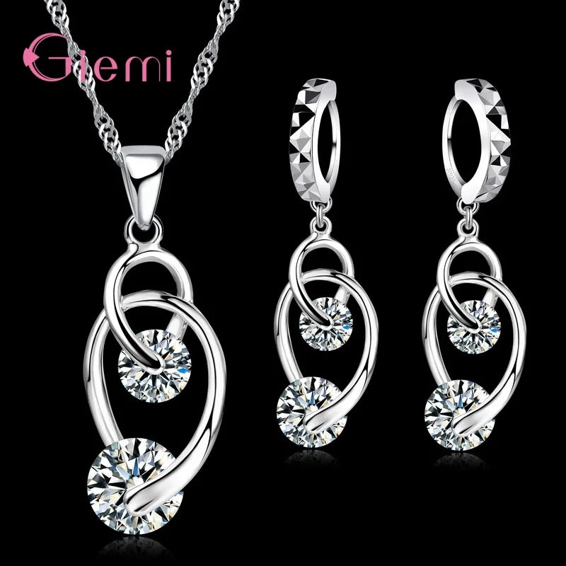 S925 Silver Needle Luxury Jewelry Sets 24 Models Option Cubic Zircon Rhinestone Charming Pendant Wedding Engagement Accessory
