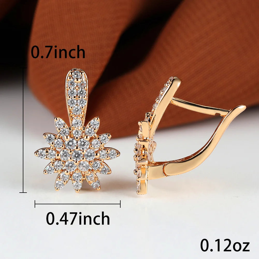 Trendy Bridal Crystal White Zircon Stone Snowflake Hoop Earrings Cute Female Gold Color Wedding Jewelry For Women
