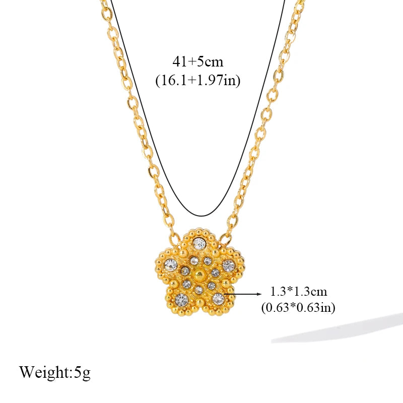 EILIECK New Fashion Stainless Steel Pink Zircon Clover Necklace Bracelet Earrings Set For Women Trendy Flower Jewelry Set Gift